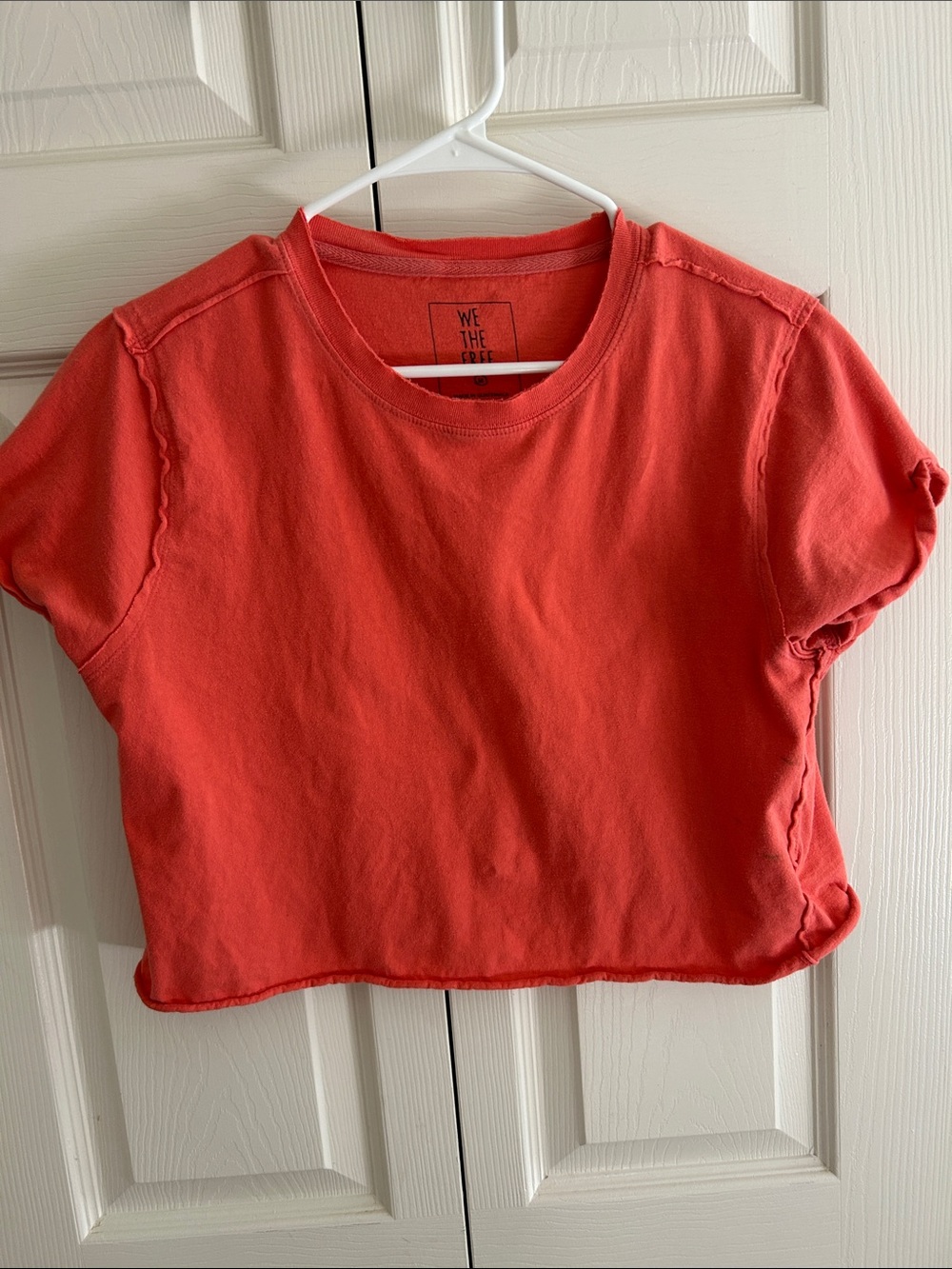 We The Free Coral-Red Cropped Crew Tee
